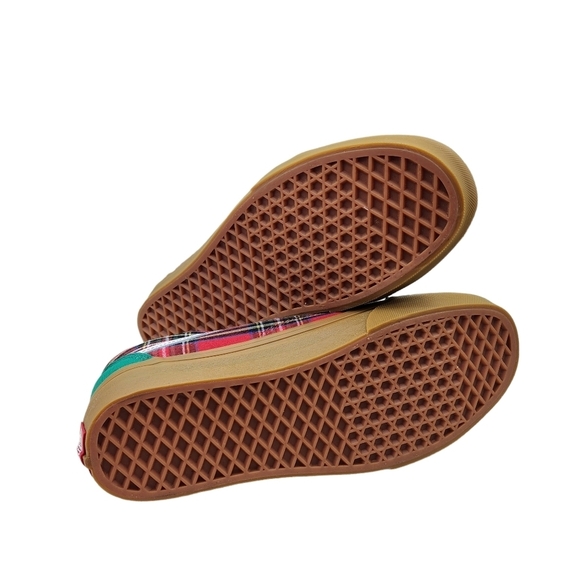 Vans Old Skool Unisex Canvas Green Sneakers Plaid Red Holidays - Picture 6 of 8